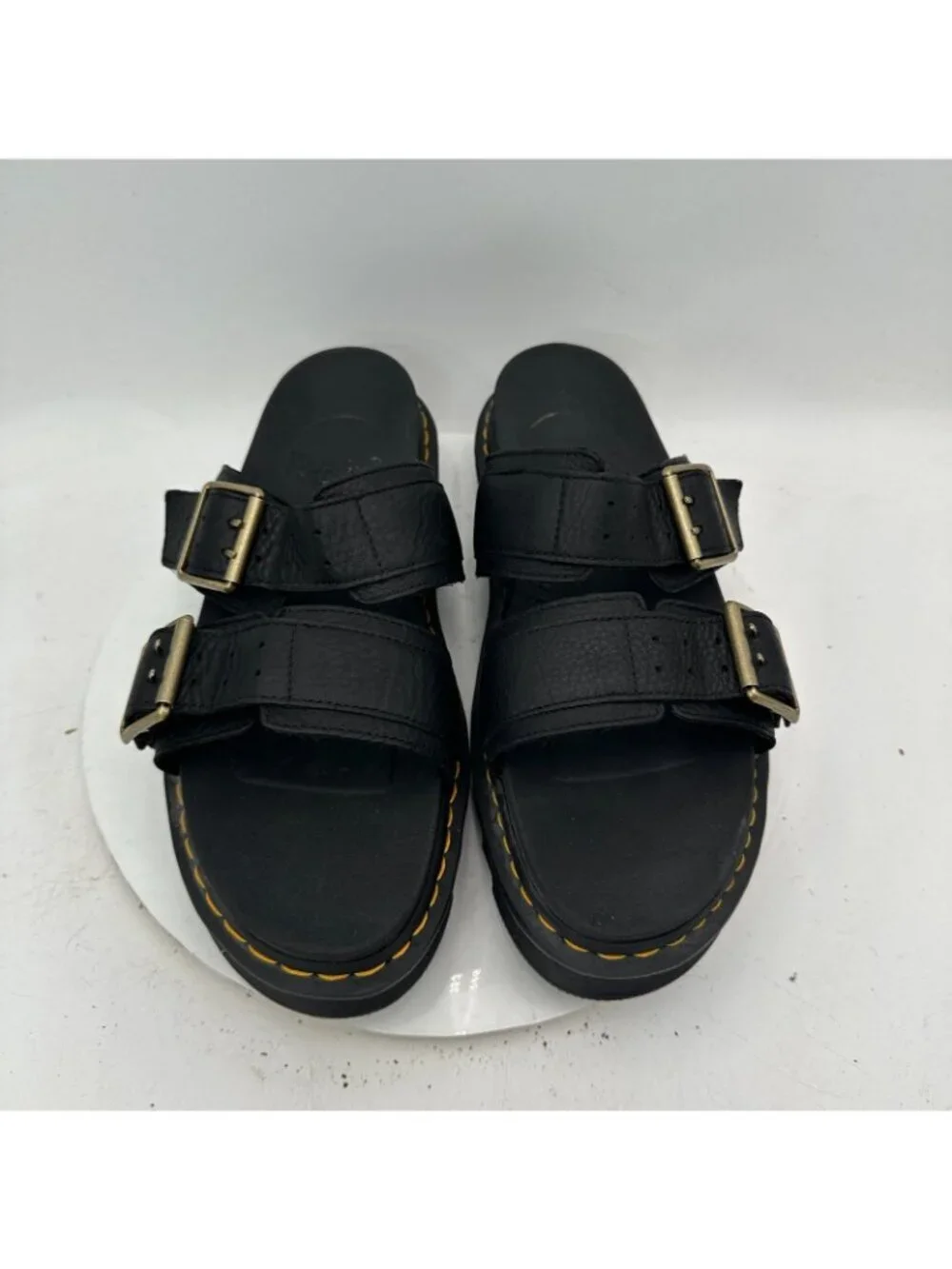 Dr. Martens Myles II Men Size 14 Black Leather  Brass Buckled  Platform Sandal